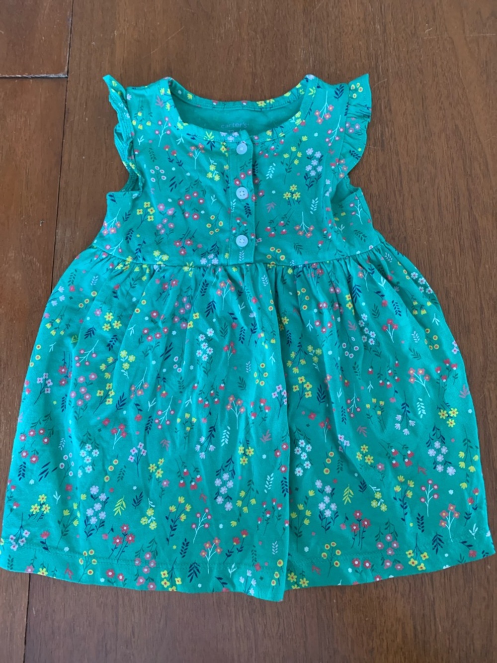 🍊5/$25 NWOT Carter's Green Floral Button-Front Ruffle-Sleeve Dress size 12m